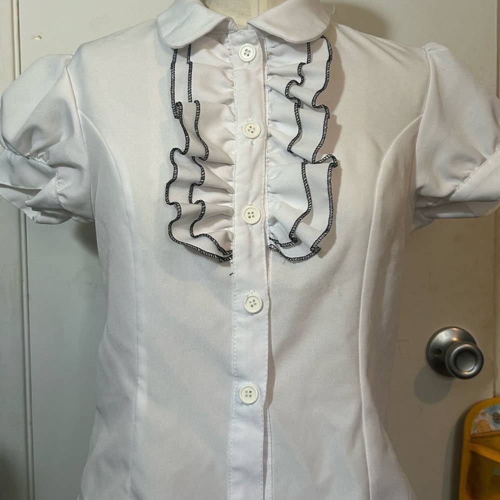Sugar White Kids Button Down Shirt with Black Trim